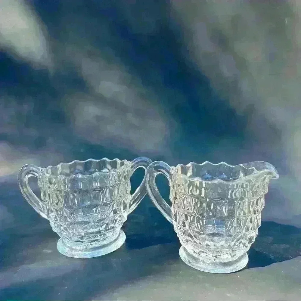 Vintage Fostoria American Clear Glass Creamer & Sugar Set